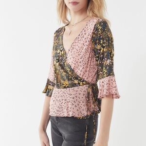 Urban Outfitters Jayde Mix Print Wrap Blouse